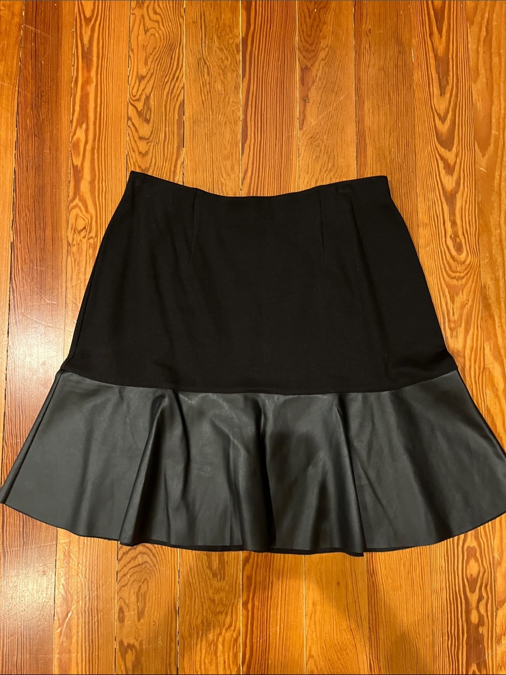 CAbi Black A-Line Skirt with Ruffle leather Hem